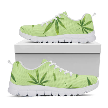 Green Hemp Leaves Pattern Print White Sneakers