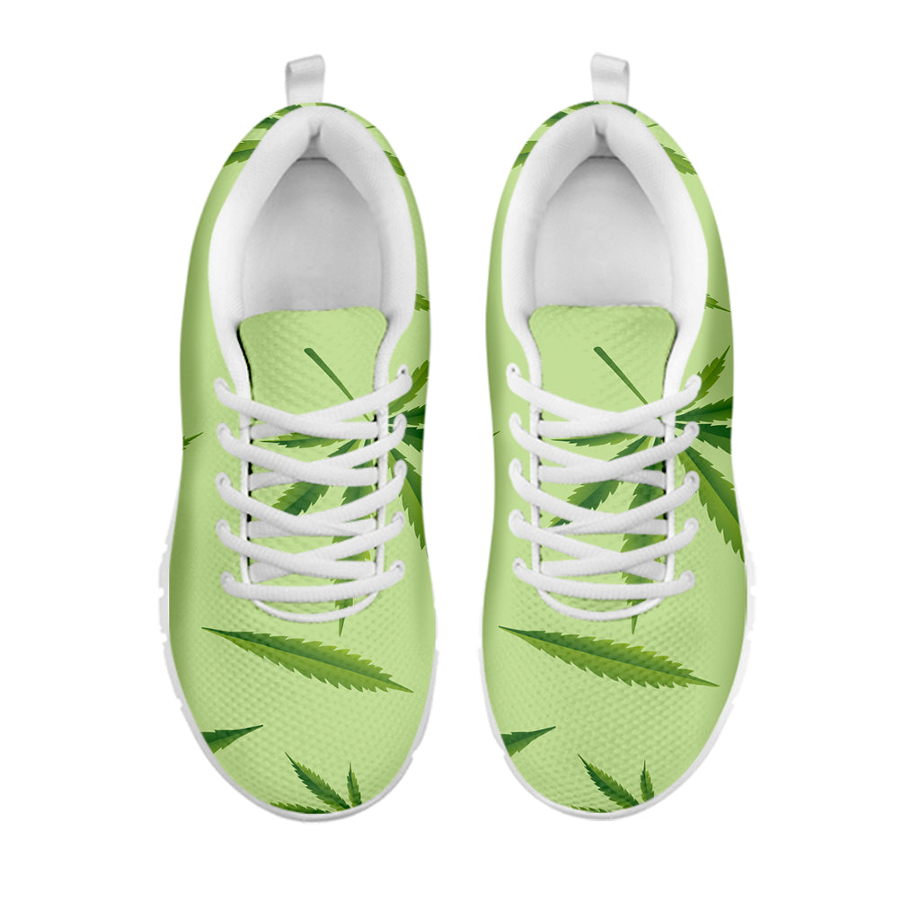 Green Hemp Leaves Pattern Print White Sneakers