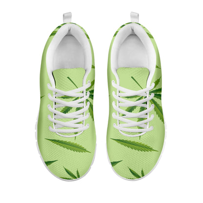 Green Hemp Leaves Pattern Print White Sneakers