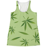 Green Hemp Leaves Pattern Print Women's Racerback Tank Top