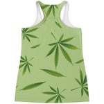 Green Hemp Leaves Pattern Print Women's Racerback Tank Top