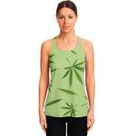 Green Hemp Leaves Pattern Print Women's Racerback Tank Top