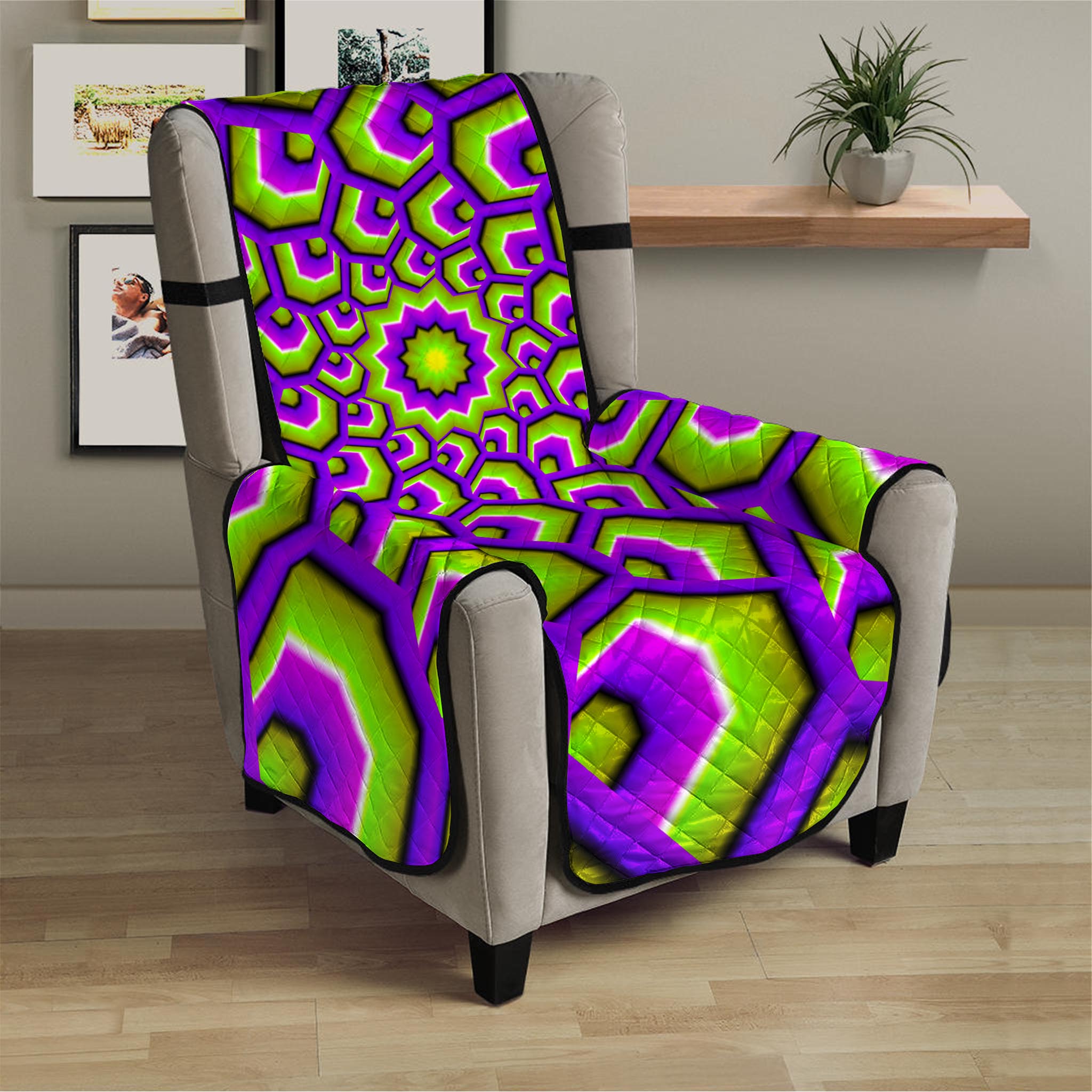 Green Hive Moving Optical Illusion Armchair Protector