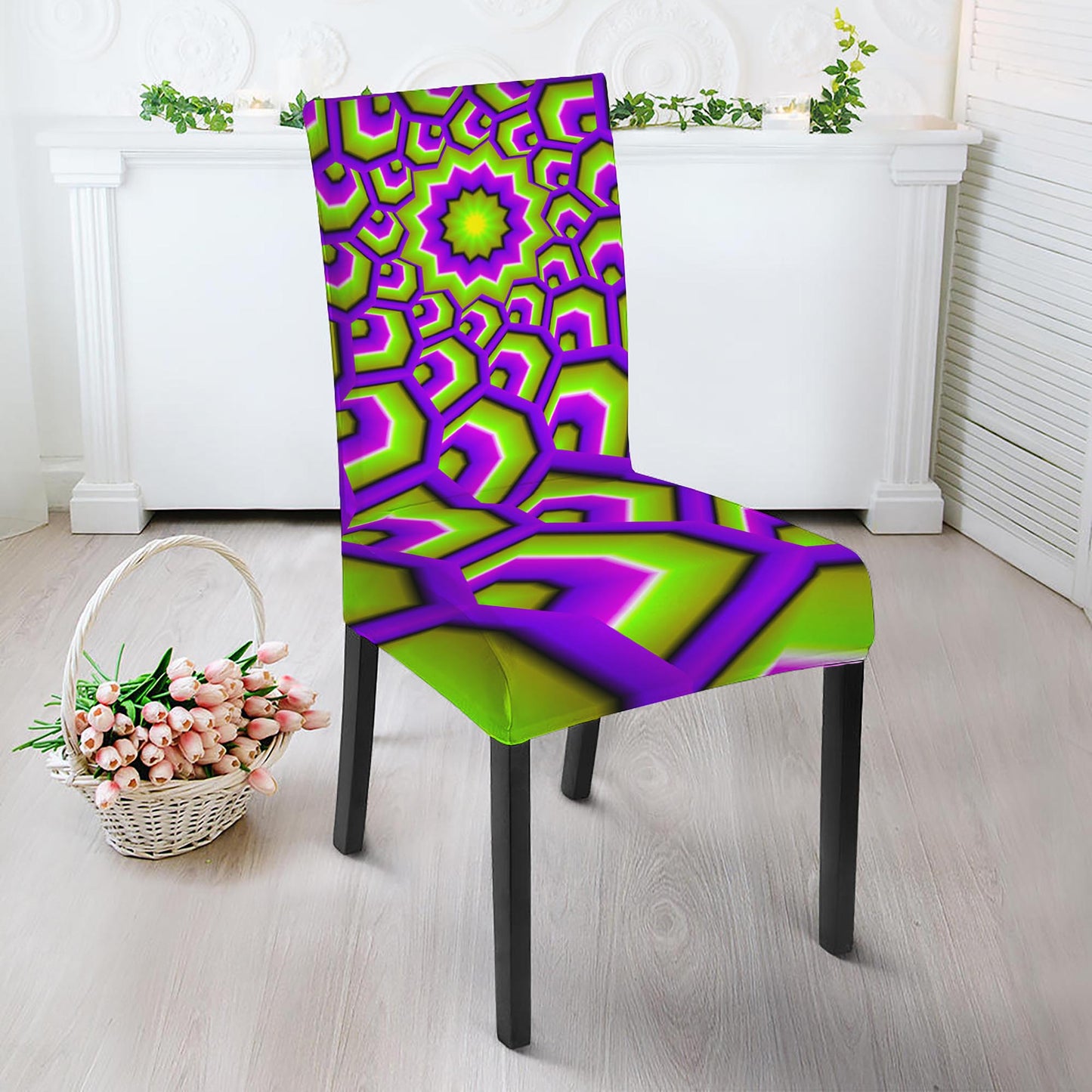 Green Hive Moving Optical Illusion Dining Chair Slipcover