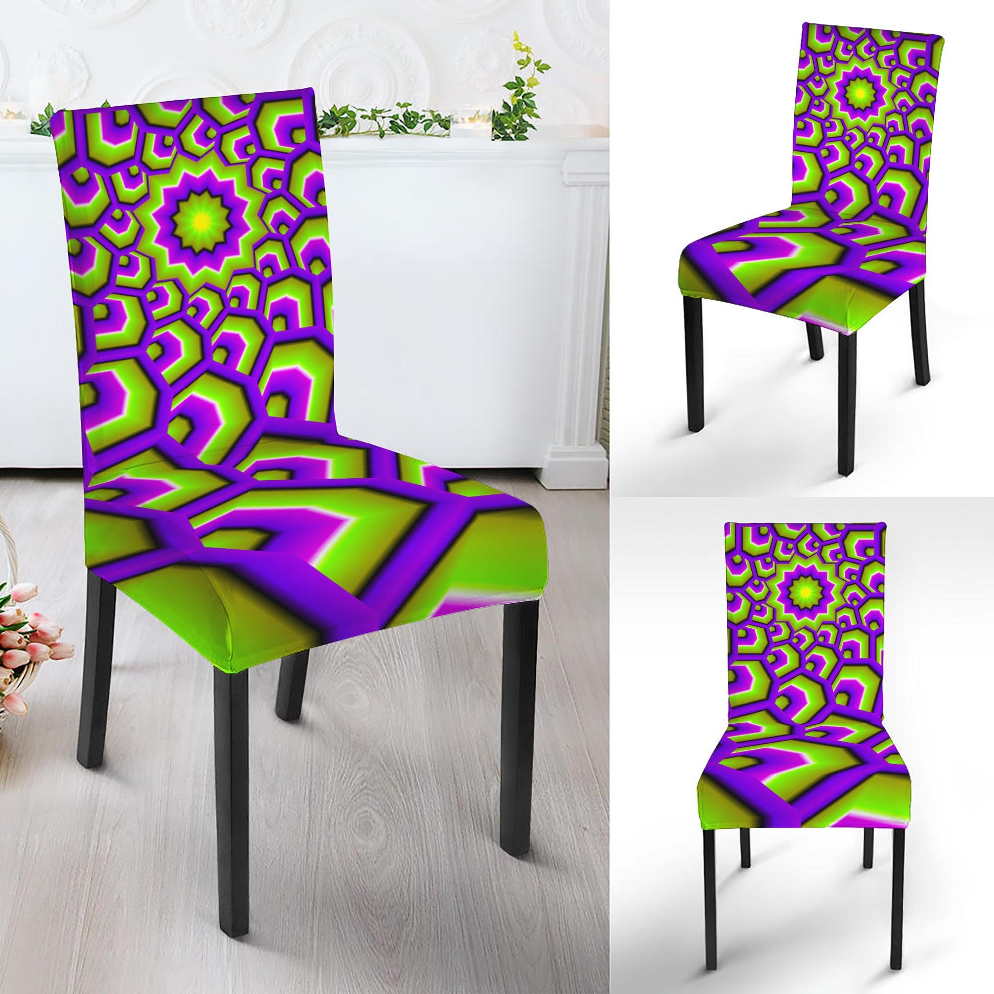 Green Hive Moving Optical Illusion Dining Chair Slipcover