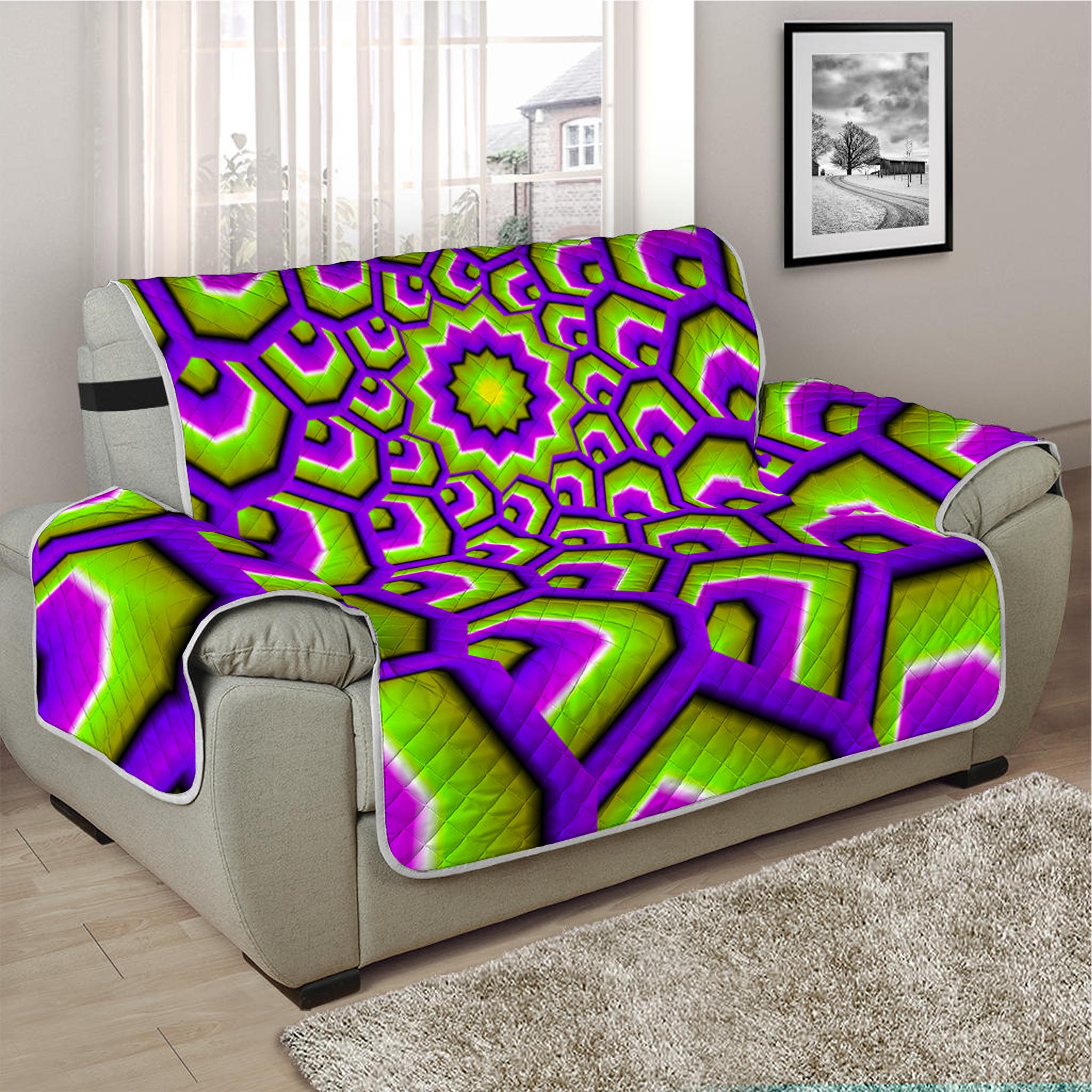 Green Hive Moving Optical Illusion Half Sofa Protector