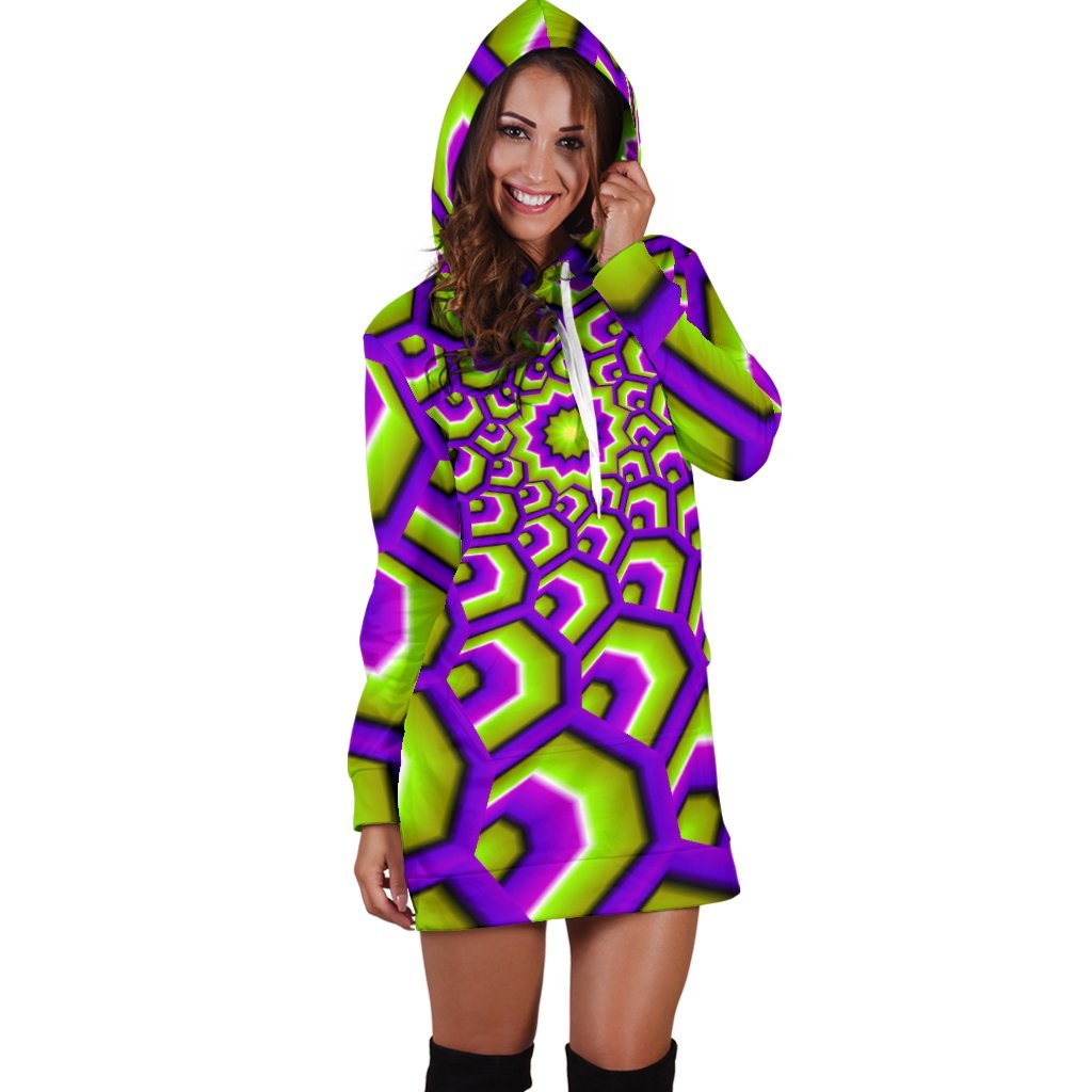 Green Hive Moving Optical Illusion Hoodie Dress GearFrost