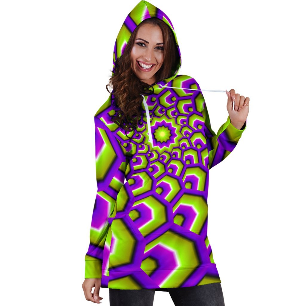 Green Hive Moving Optical Illusion Hoodie Dress GearFrost