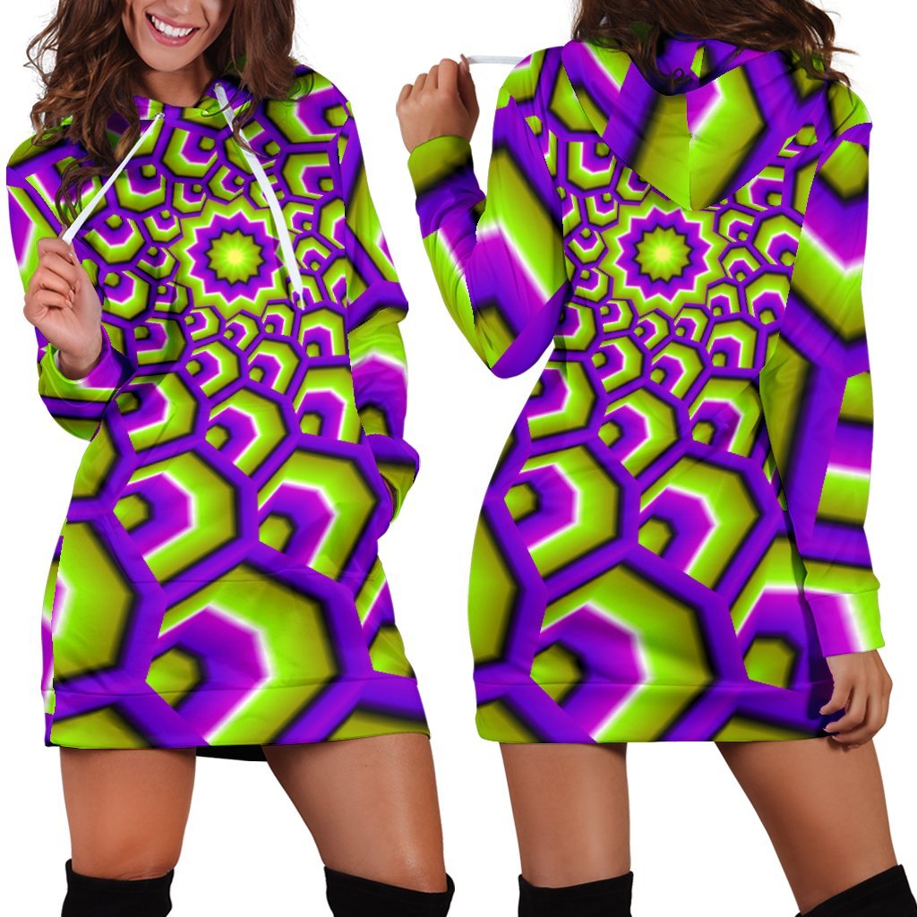 Green Hive Moving Optical Illusion Hoodie Dress GearFrost