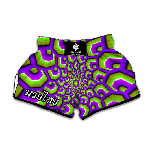 Green Hive Moving Optical Illusion Muay Thai Boxing Shorts