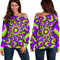 Green Hive Moving Optical Illusion Off The Shoulder Sweatshirt
