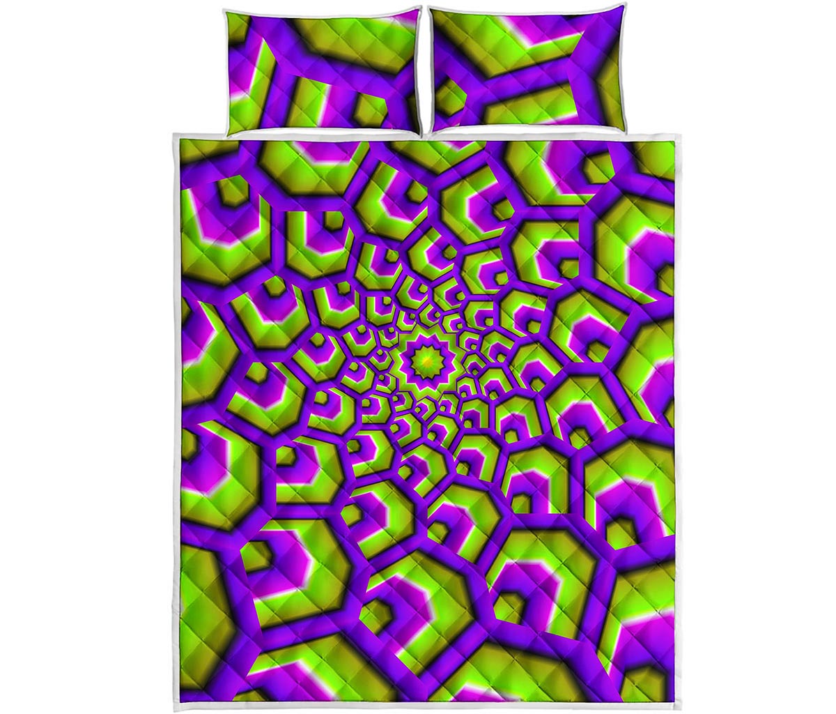 Green Hive Moving Optical Illusion Quilt Bed Set