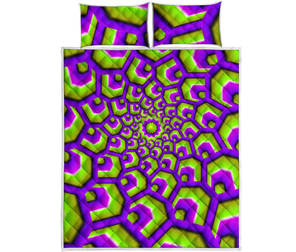Green Hive Moving Optical Illusion Quilt Bed Set