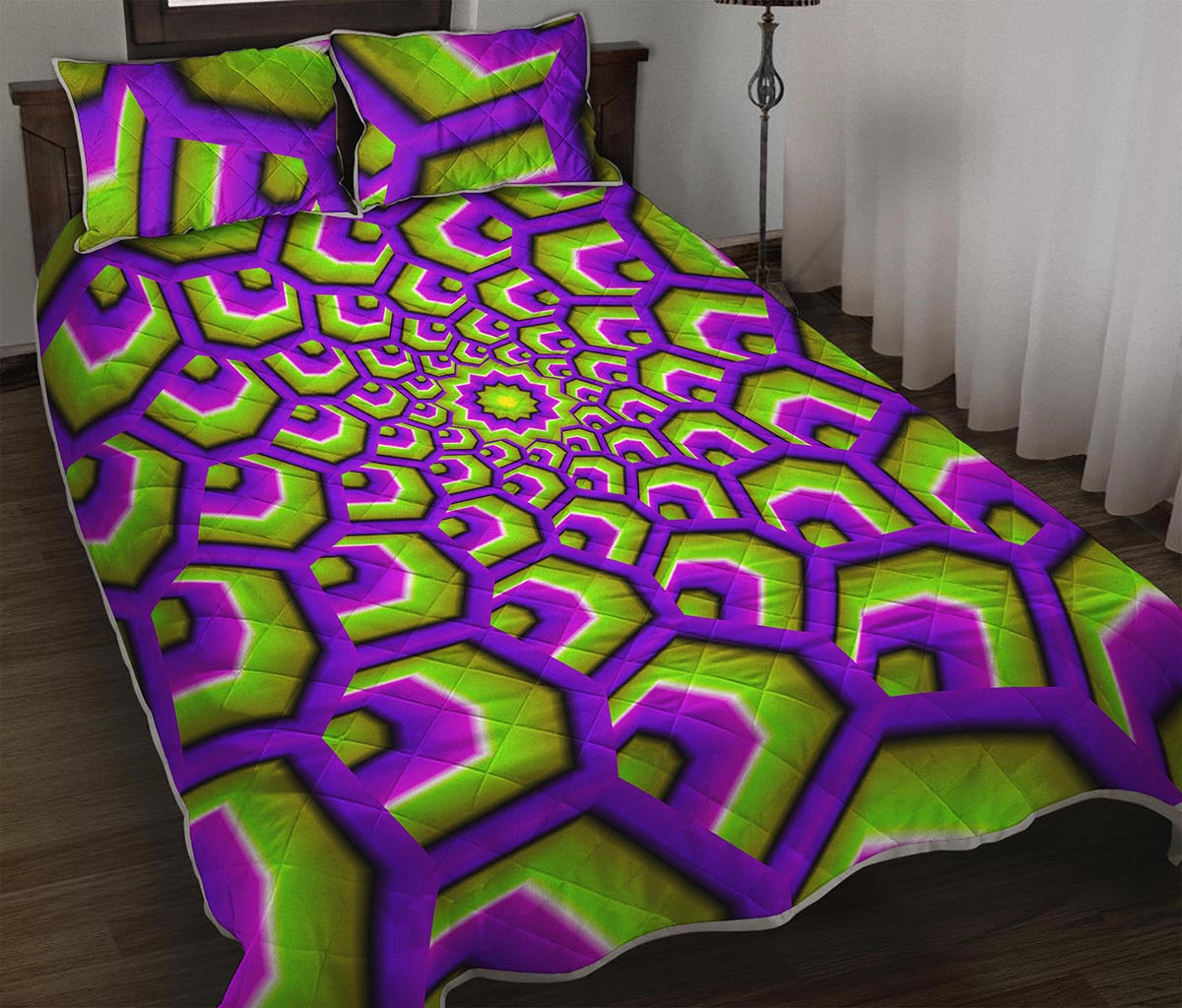 Green Hive Moving Optical Illusion Quilt Bed Set