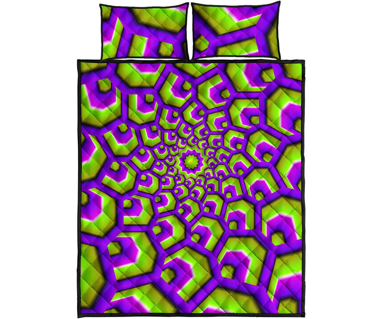 Green Hive Moving Optical Illusion Quilt Bed Set