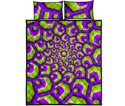Green Hive Moving Optical Illusion Quilt Bed Set