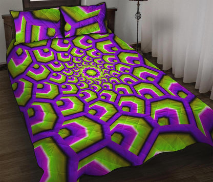 Green Hive Moving Optical Illusion Quilt Bed Set