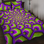Green Hive Moving Optical Illusion Quilt Bed Set