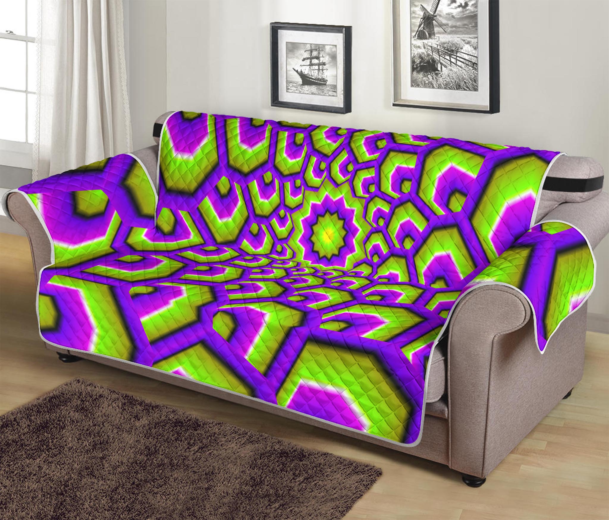 Green Hive Moving Optical Illusion Sofa Protector