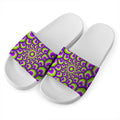 Green Hive Moving Optical Illusion White Slide Sandals