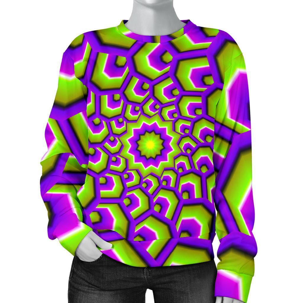 Green Hive Moving Optical Illusion Women's Crewneck Sweatshirt GearFrost
