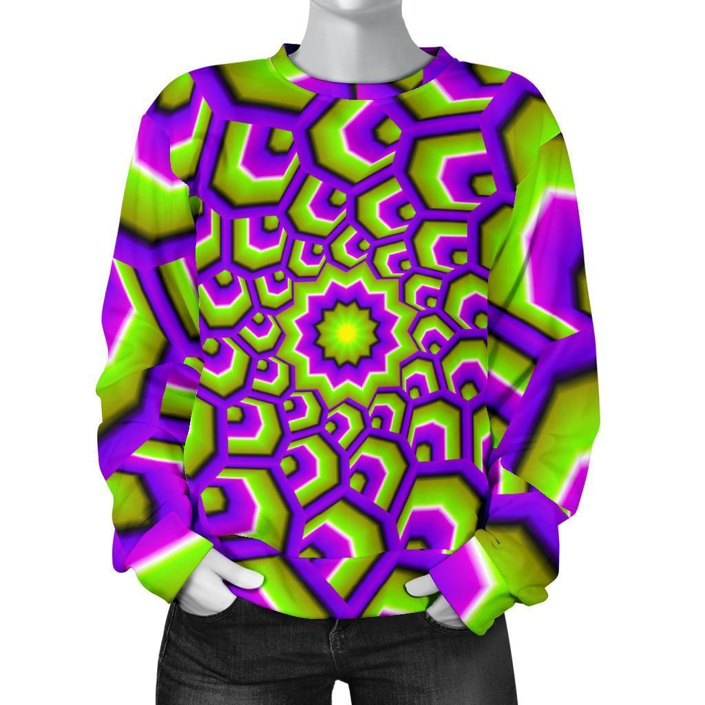 Green Hive Moving Optical Illusion Women's Crewneck Sweatshirt GearFrost