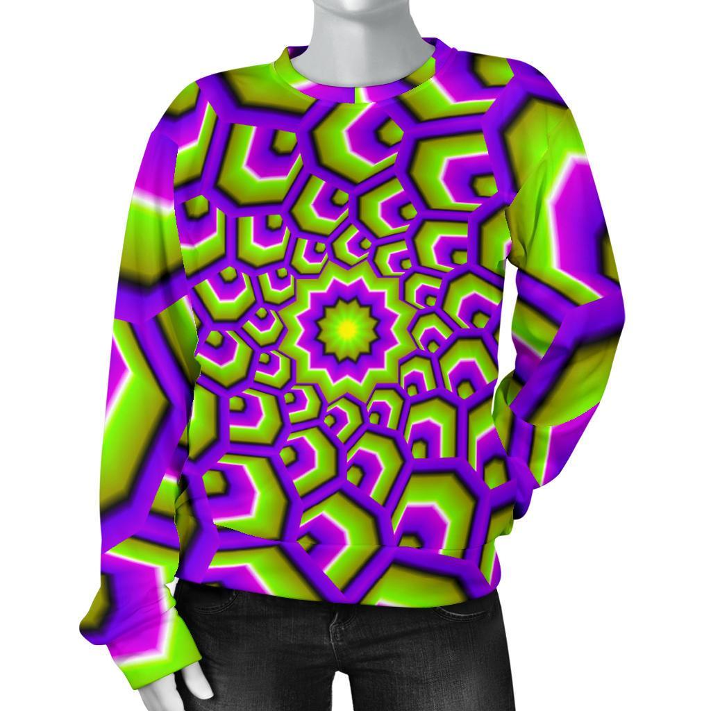 Green Hive Moving Optical Illusion Women's Crewneck Sweatshirt GearFrost