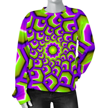Green Hive Moving Optical Illusion Women's Crewneck Sweatshirt GearFrost