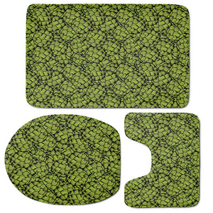 Green Hop Cone Pattern Print 3 Piece Bath Mat Set