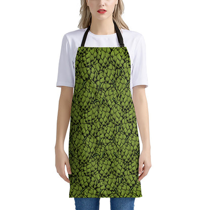 Green Hop Cone Pattern Print Apron