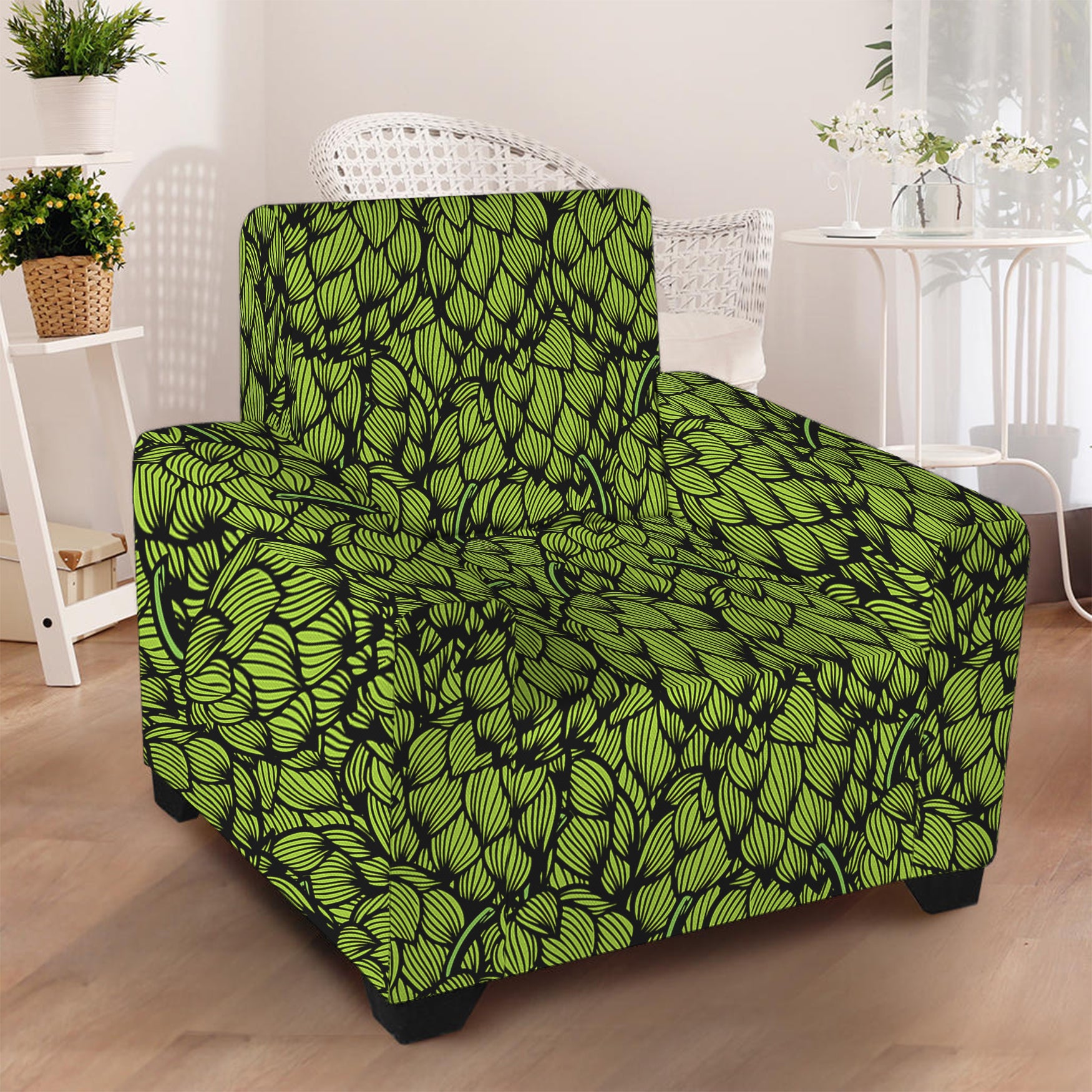 Green Hop Cone Pattern Print Armchair Slipcover