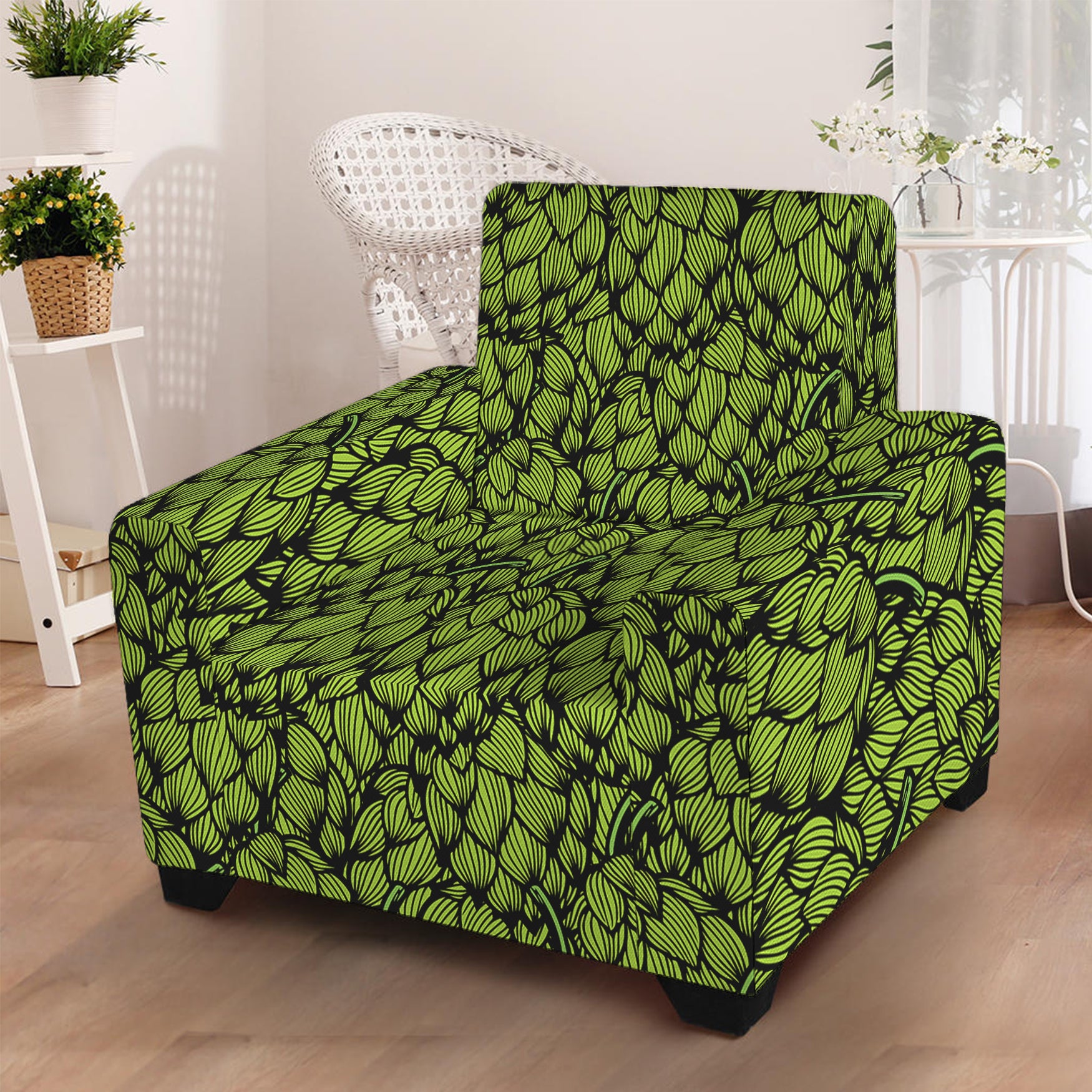 Green Hop Cone Pattern Print Armchair Slipcover