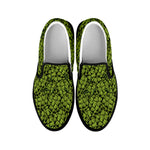 Green Hop Cone Pattern Print Black Slip On Shoes