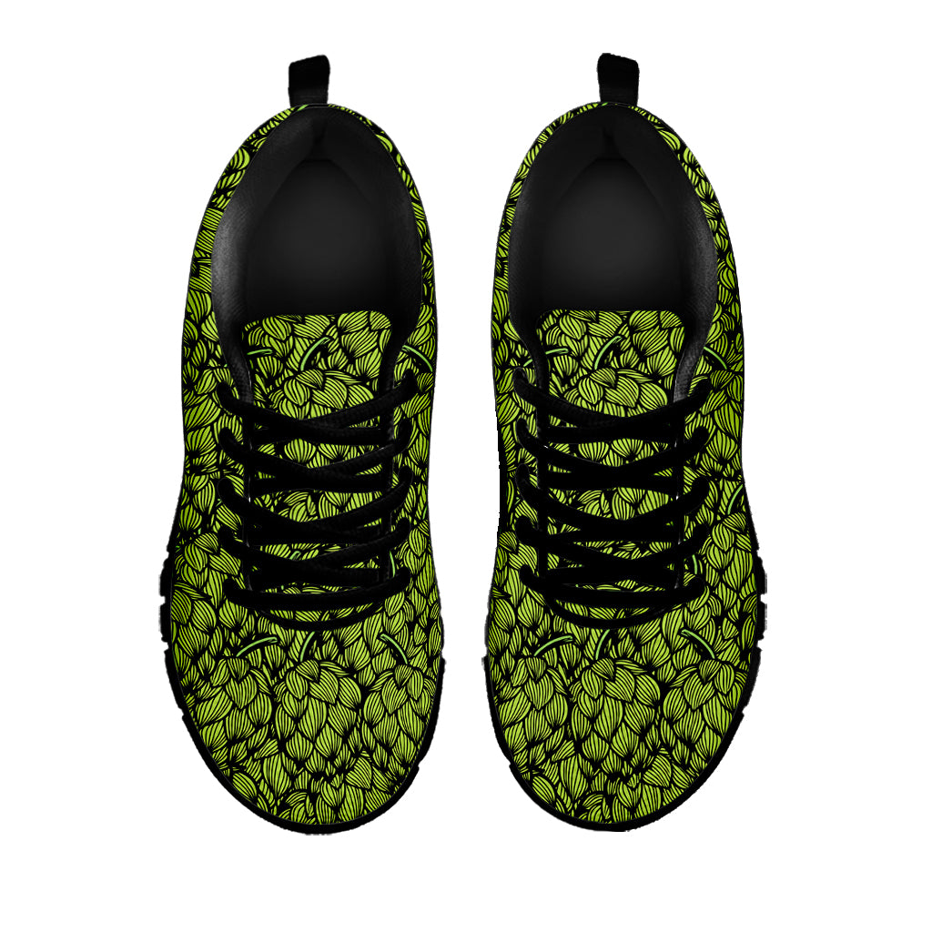 Green Hop Cone Pattern Print Black Sneakers