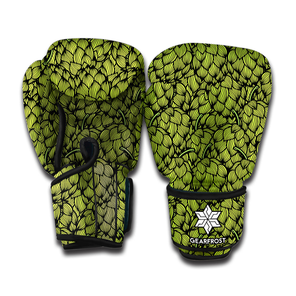 Green Hop Cone Pattern Print Boxing Gloves