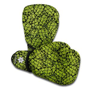 Green Hop Cone Pattern Print Boxing Gloves