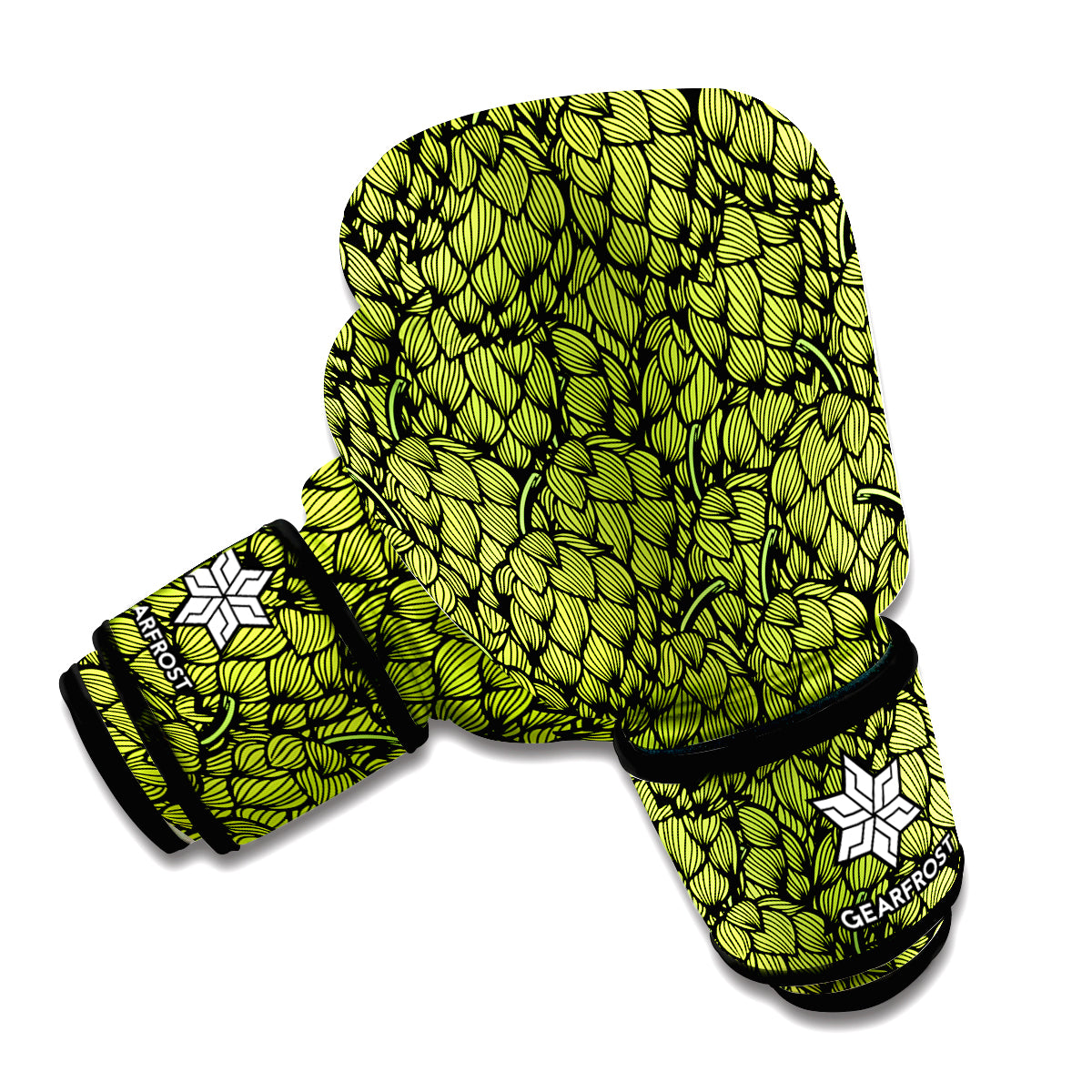 Green Hop Cone Pattern Print Boxing Gloves