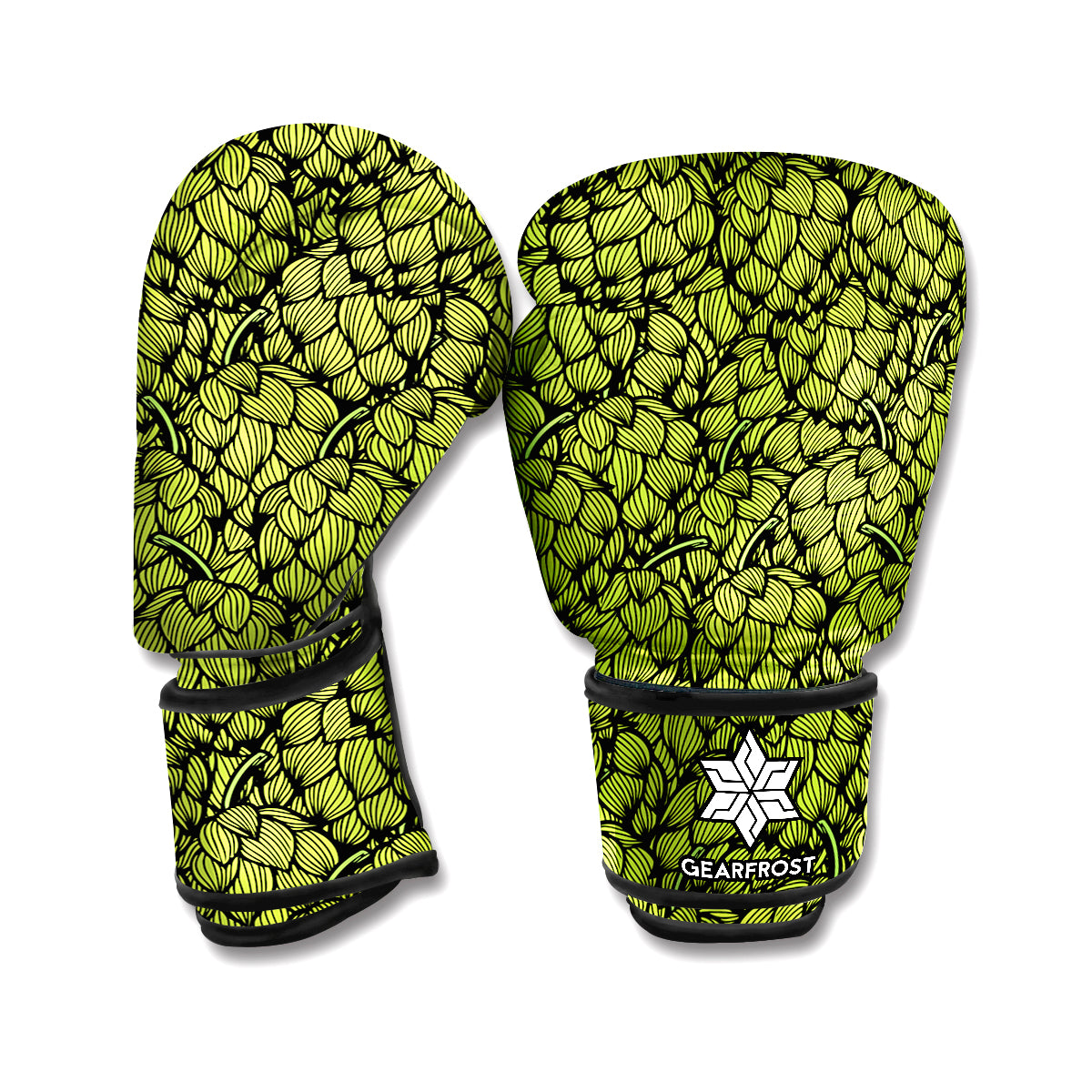 Green Hop Cone Pattern Print Boxing Gloves