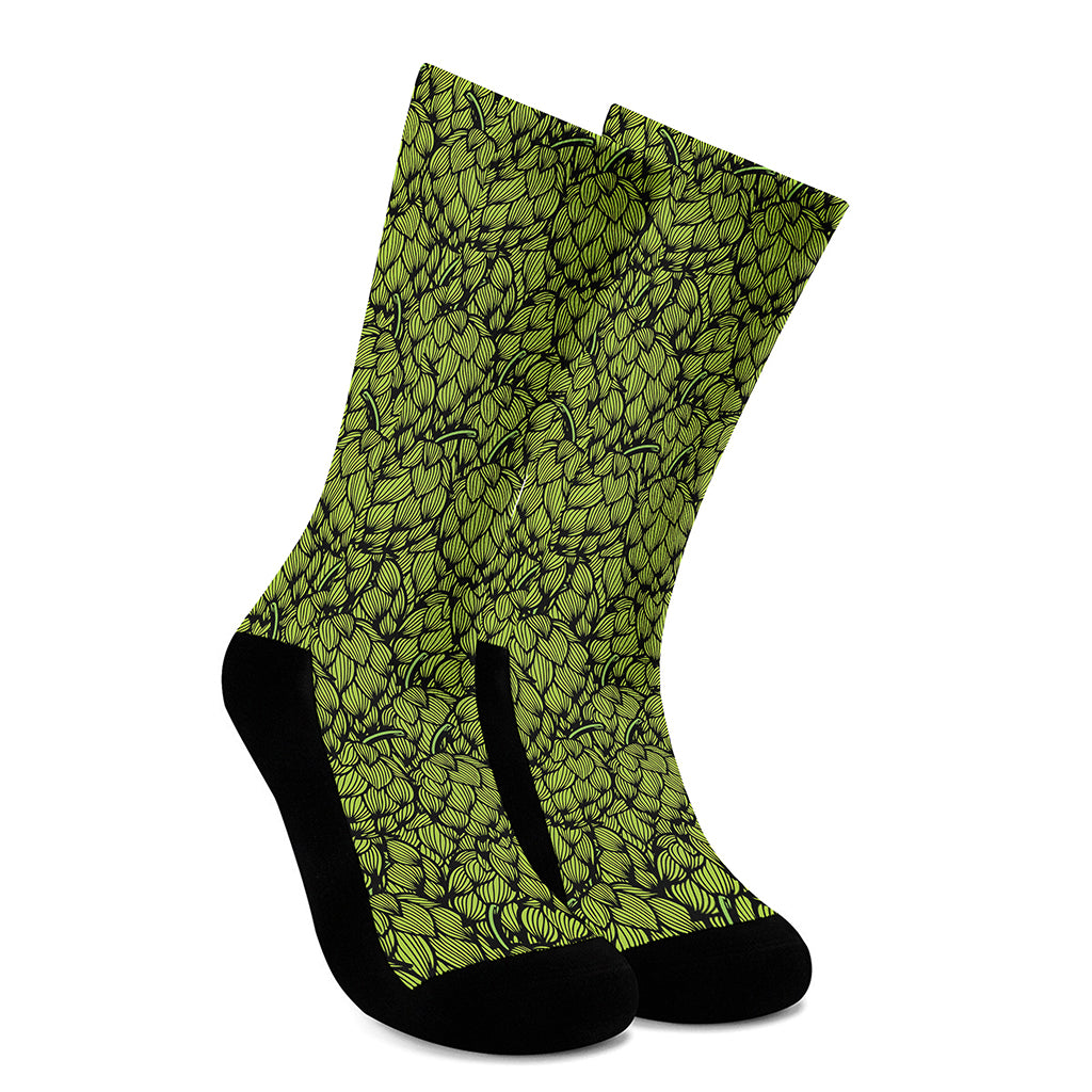 Green Hop Cone Pattern Print Crew Socks