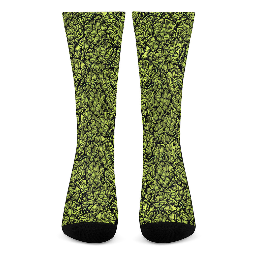 Green Hop Cone Pattern Print Crew Socks