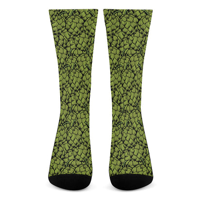 Green Hop Cone Pattern Print Crew Socks