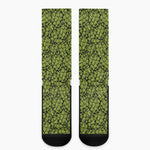 Green Hop Cone Pattern Print Crew Socks