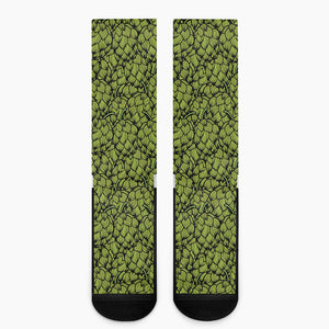 Green Hop Cone Pattern Print Crew Socks