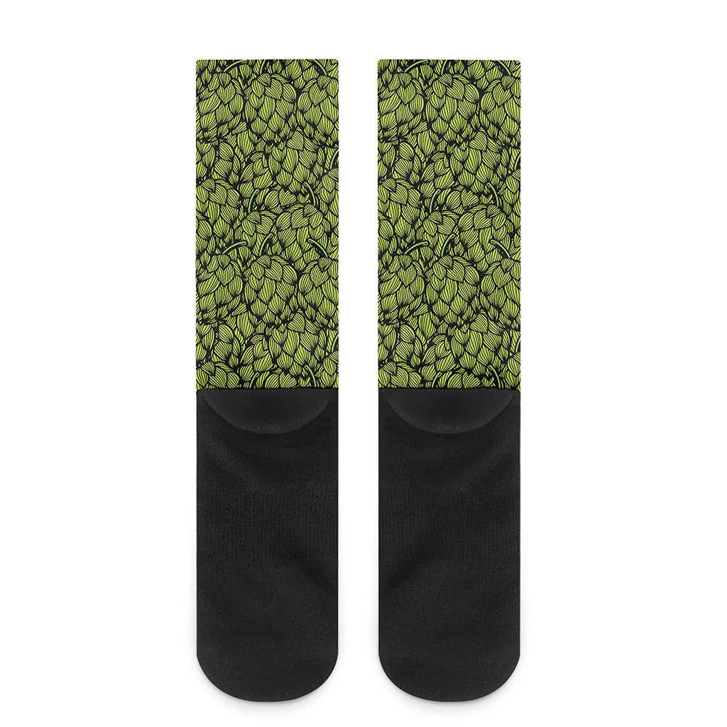 Green Hop Cone Pattern Print Crew Socks