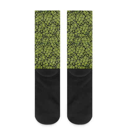 Green Hop Cone Pattern Print Crew Socks