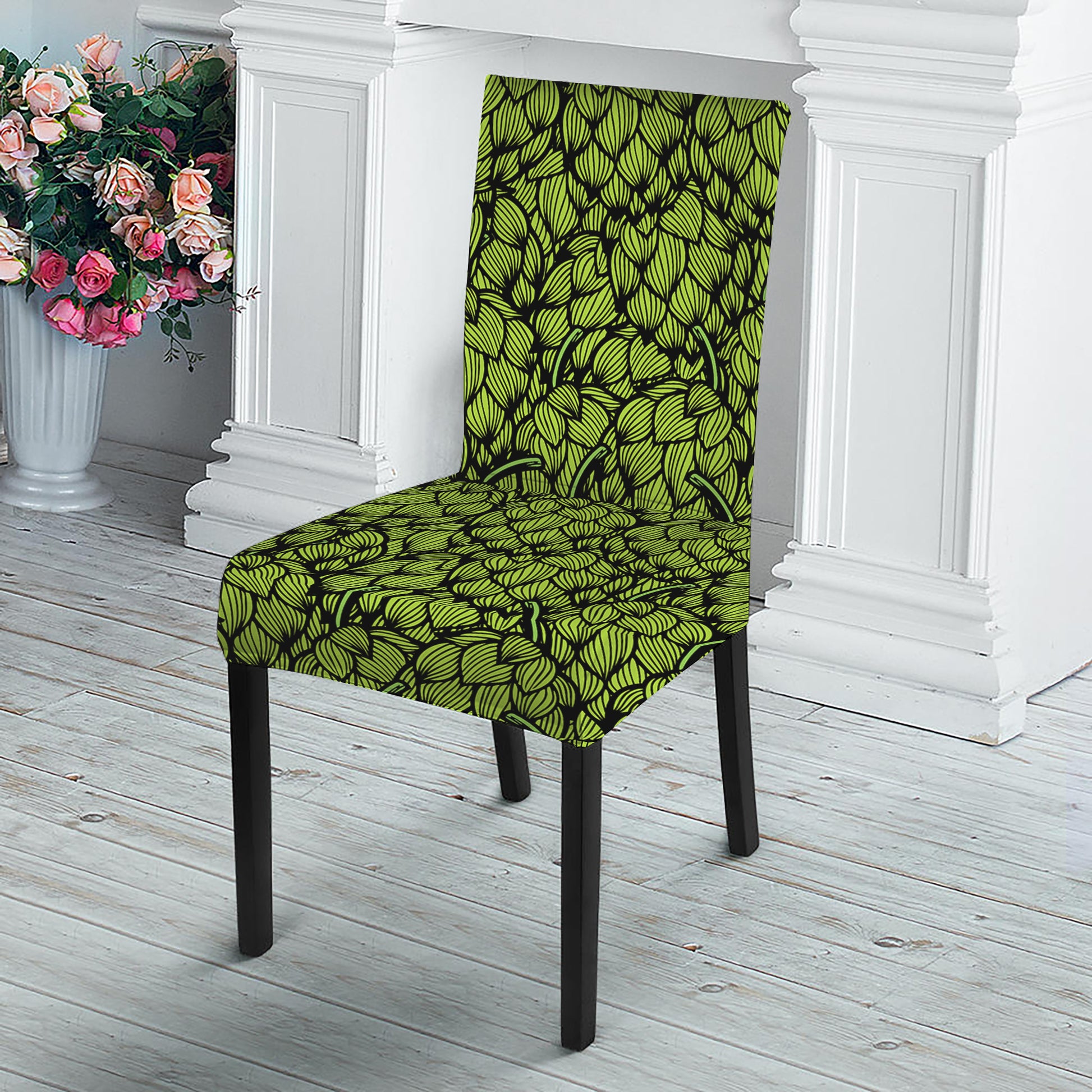Green Hop Cone Pattern Print Dining Chair Slipcover