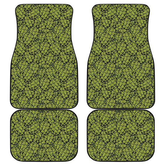 Green Hop Cone Pattern Print Front and Back Car Floor Mats