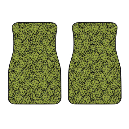 Green Hop Cone Pattern Print Front Car Floor Mats