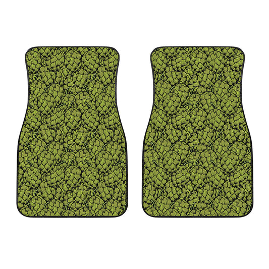 Green Hop Cone Pattern Print Front Car Floor Mats