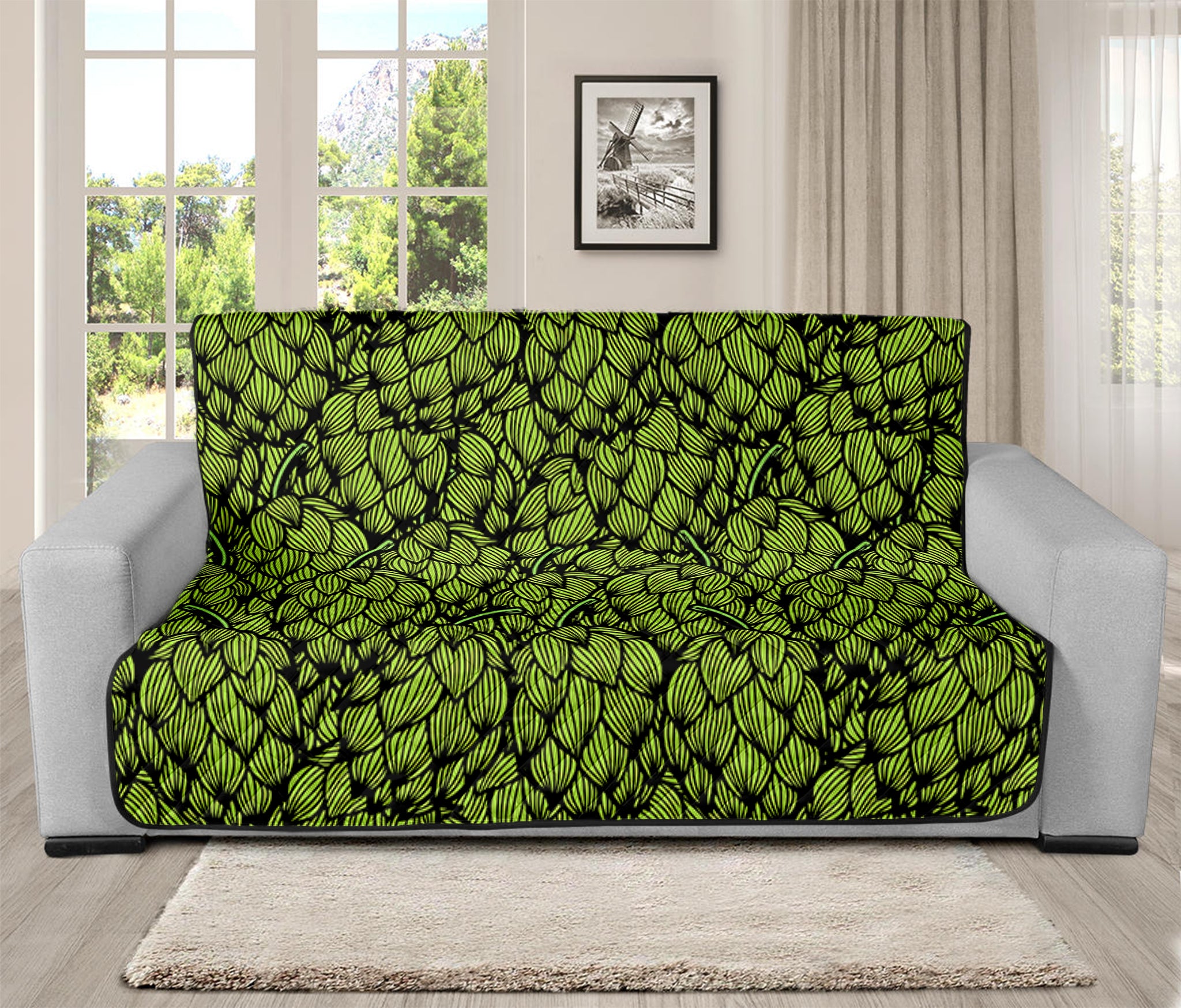 Green Hop Cone Pattern Print Futon Protector